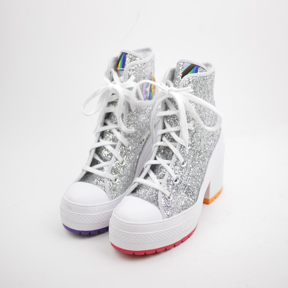Converse All Star Women's 6 Silver Glitter Hi Top Sneakers Platform Shoes PRIDE
